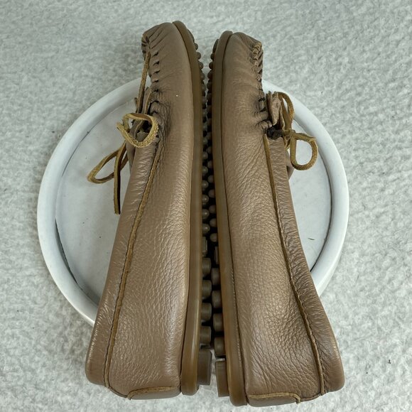 Minnetonka Moccasins Shoes Womens Size 8 Cream Leather Lace Tie Cushioned - Picture 6 of 9